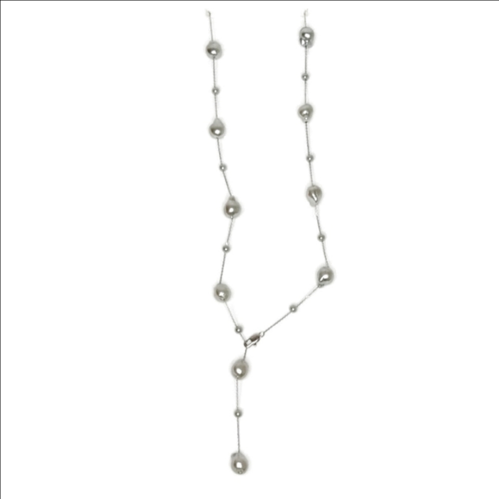 Pearl Necklace Silver Coating Mini Faux Pearls Stainless Steel - Picture 1 of 7